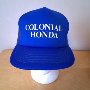 Vintage 1980s AJM Young An Colonial Honda Blue Trucker Hat Snapback Cap Halifax